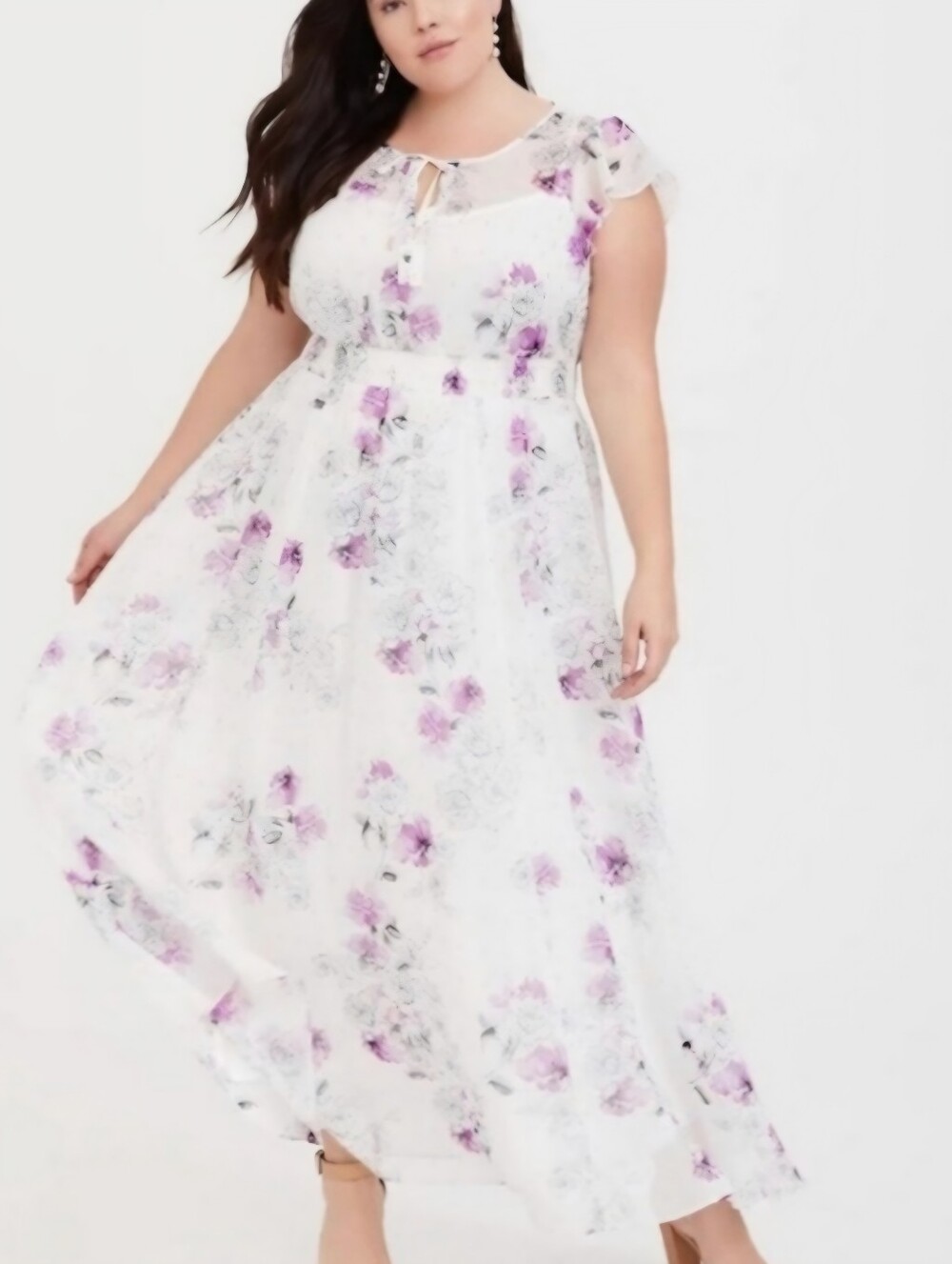 Torrid White Floral Dress W/ Gold & Silver Shimmer